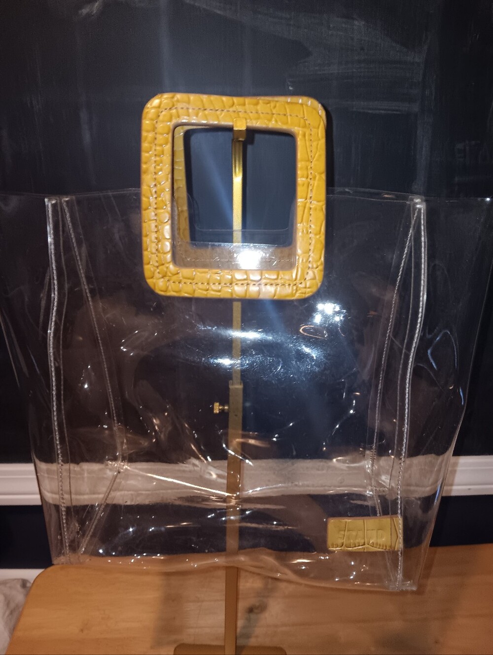 STAUD Clear Tote with Yellow Croc-Trim Handle